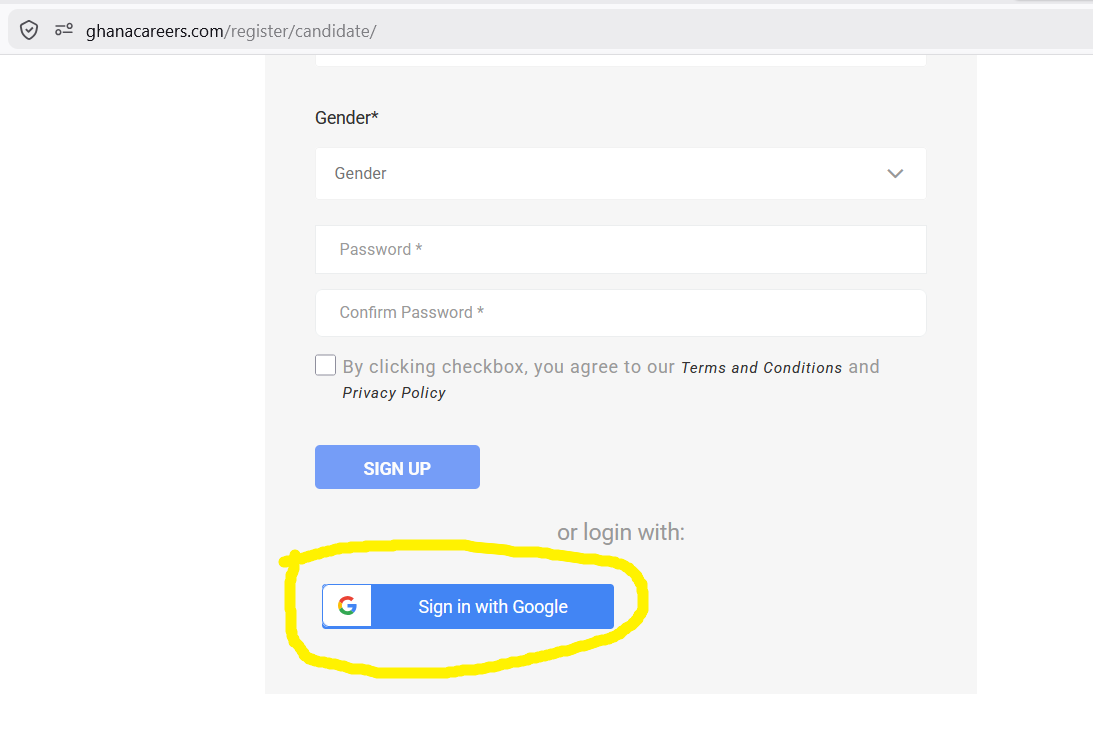 Login with Google on GhanaCareers